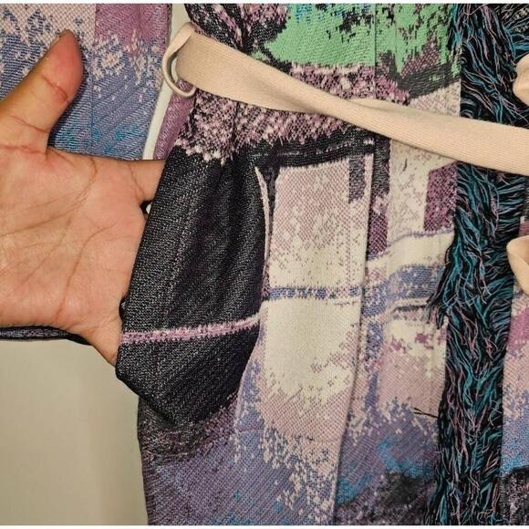 NWT Anthropologie Sunset Fringe Belted Cardigan Blanket Jacket MP - Picture 4 of 11